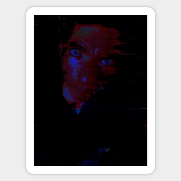 Portrait, digital collage and special processing. Man looking on us from darkness. Eyes. Brighter. Red, blue and green. Sticker by 234TeeUser234